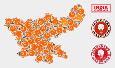 Enerji Lambası Kolaj Jharkhand Devlet Haritası ve Sıkıntı Mühürler