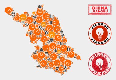 Işık Lambamozaik Jiangsu İl Haritası ve Çizik Pullar