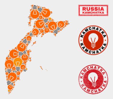 Enerji AmpulMozaik Kamçatka Haritası ve Kauçuk Pullar