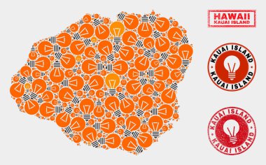 Elektrikli Lamba Kolaj Kauai Adası Haritası ve Dokulu Mühürler