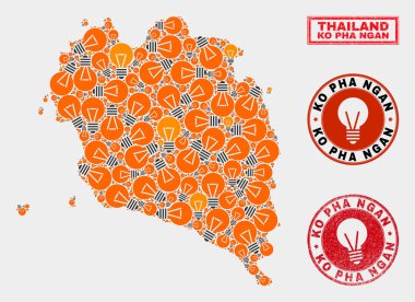 Elektrikli Lamba Kolaj Ko Pha Ngan Harita ve Grunge Damga Mühürler