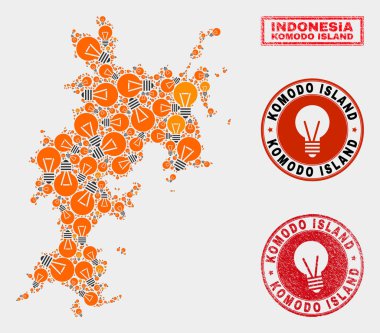 Elektrik Ampul Kolaj Komodo Adası Haritası ve Dokulu Pullar