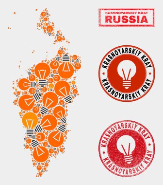 Enerji Ampul Mozaik Krasnoyarskiy Kray Haritası ve Dokulu Pullar