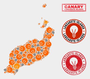 Elektrik Ampul Kolaj Lanzarote Adaları Harita ve Çizik Pullar