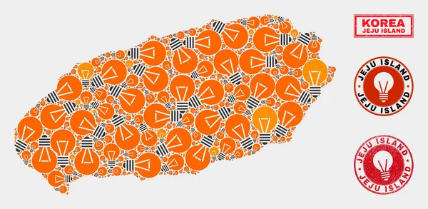 Enerji Ampul Kolaj Jeju Adası Haritası ve Grunge Damga Mühürler
