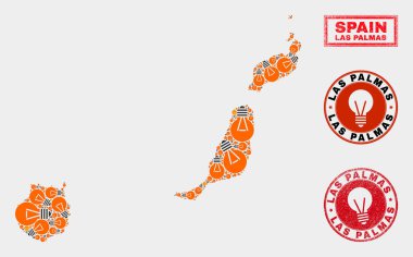 Aydınlatma Ampul Mozaik Las Palmas İl Haritası ve Dokulu Pullar