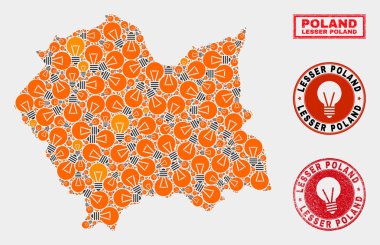 Elektrikli Lamba Kolaj Küçük Polonya Voivodeship Harita ve Çizik Damga Mühürler