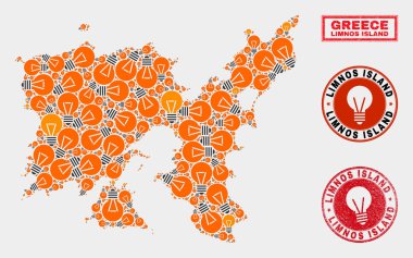Elektrik Ampul Kolaj Limnos Ada Haritası ve Grunge Seals