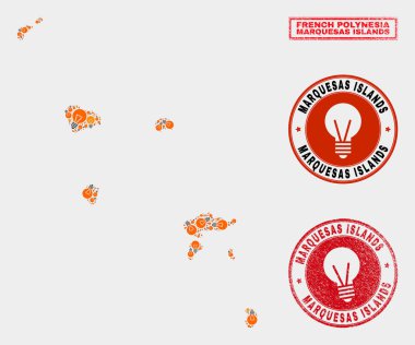 Enerji Ampul Mozaik Marquesas Adaları Harita ve Sıkıntı Damga Mühürler