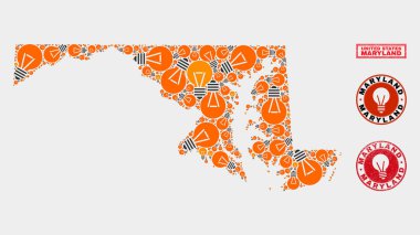 Elektrikli Lamba Mozaik Maryland Devlet Haritası ve Kauçuk Pullar