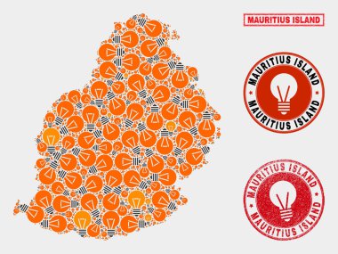 Elektrikli Lamba Kolaj Mauritius Adası Haritası ve Kauçuk Mühürler