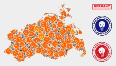 Elektrikli Lamba Kolaj Mecklenburg-Vorpommern Arazi Haritası ve Grunge Pullar