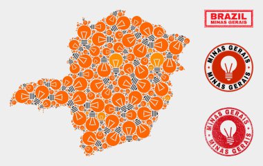 Enerji Ampul Kolaj Minas Gerais Devlet Haritası ve Çizik Pullar