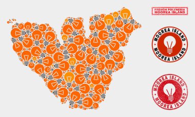 Aydınlatma Lambası Mozaik Moorea Adası Haritası ve Tehlike Mühürleri