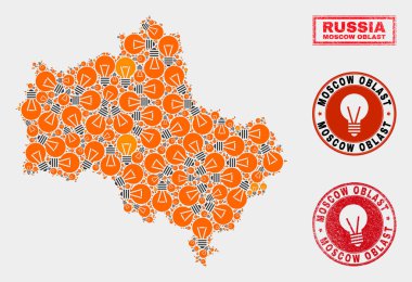 Elektrik Ampul Kolaj Moskova Bölge Haritası ve Dokulu Damga Mühürler