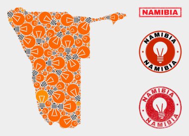 Elektrikli Ampul Mozaik Namibya Haritası ve Çizik Damga Mühürler