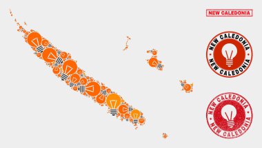 Işık Lamba kolaj Yeni Kaledonya Adaları Haritası ve Çizik Pullar