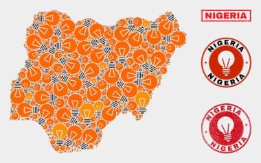 Enerji Ampul Mozaik Nijerya Haritası ve Dokulu Mühürler
