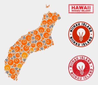 Elektrikli Lamba Mozaik Niihau Adası Haritası ve Kauçuk Mühürler