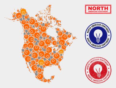 Elektrik Ampul Kolaj Kuzey Amerika V2 Harita ve Dokulu Mühürler