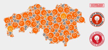 Elektrikli Ampul Mozaik Kuzey Brabant İl Haritası ve Çizik Pullar