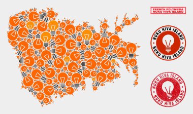Enerji Ampul Kolaj Nuku Hiva Adası Haritası ve Çizik Pullar
