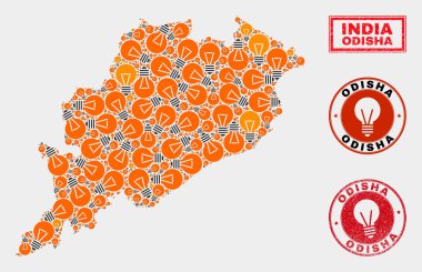 Işık Lambamozaik Odisha Devlet Haritası ve Grunge Mühürler