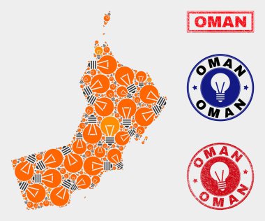 Elektrikli Lamba Mozaik Umman Haritası ve Dokulu Pullar