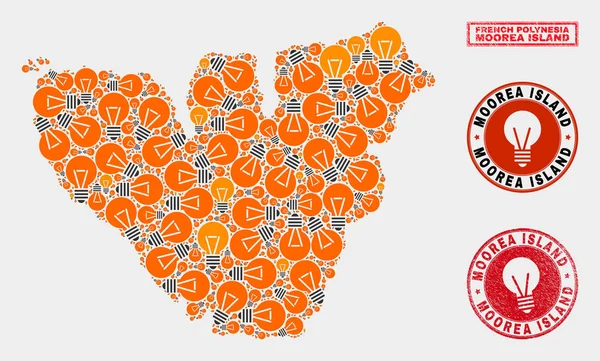 Aydınlatma Lambası Mozaik Moorea Adası Haritası ve Tehlike Mühürleri