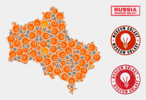 Elektrik Ampul Kolaj Moskova Bölge Haritası ve Dokulu Damga Mühürler