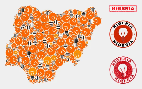 Enerji Ampul Mozaik Nijerya Haritası ve Dokulu Mühürler