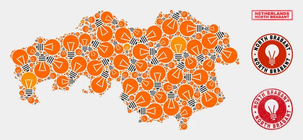 Elektrikli Ampul Mozaik Kuzey Brabant İl Haritası ve Çizik Pullar