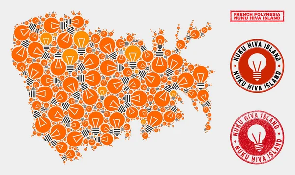 Enerji Ampul Kolaj Nuku Hiva Adası Haritası ve Çizik Pullar
