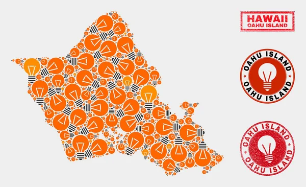 Enerji Ampul Kolaj Oahu Adası Haritası ve Grunge Seals