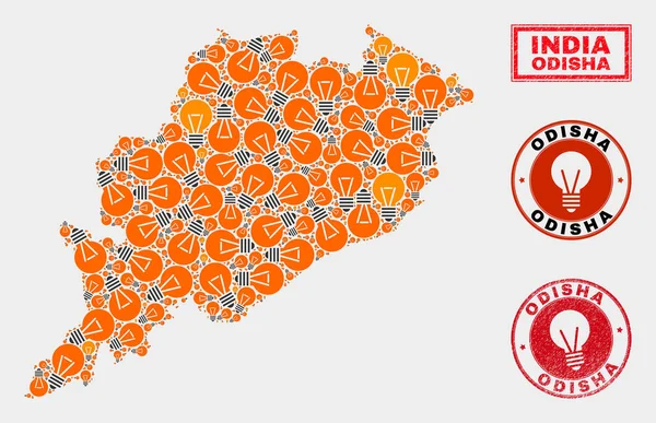 Işık Lambamozaik Odisha Devlet Haritası ve Grunge Mühürler