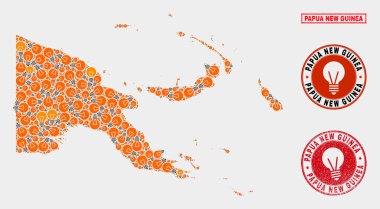 Enerji Ampul Mozaik Papua Yeni Gine Haritası ve Kauçuk Mühürler