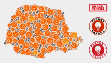 Enerji Lambası Mozaik Parana Devlet Haritası ve Çizik Pullar