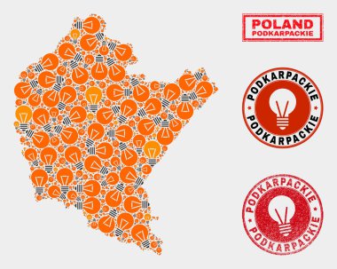 Işık Lambamozaik Podkarpackie Voivodeship Harita ve Grunge Pullar
