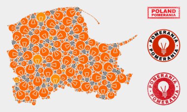 Aydınlatma Ampul Mozaik Pomeranian Voyvodaship Harita ve Sıkıntı Damga Mühürler