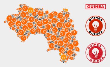 Enerji Lambası Mozaik Cumhuriyeti Gine Haritası ve Grunge Pulları