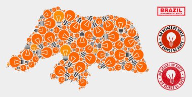 Elektrik Ampul Mozaik Rio Grande Do Norte Devlet Haritası ve Dokulu Damga Mühürler