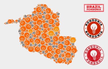 Aydınlatma Ampul Mozaik Rondonia Devlet Haritası ve Dokulu Damga Mühürler