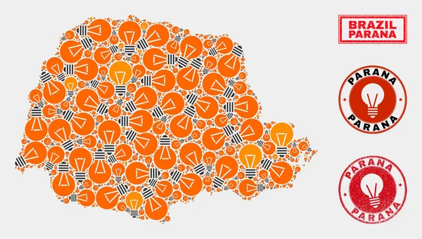 Enerji Lambası Mozaik Parana Devlet Haritası ve Çizik Pullar