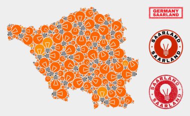 Aydınlatma Ampul Mozaik Saarland Arazi Haritası ve Kauçuk Mühürler