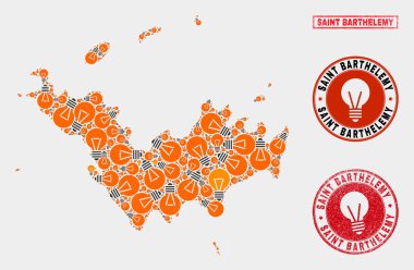 Elektrikli Ampul Mozaik Saint Bartolemy Haritası ve Dokulu Contalar