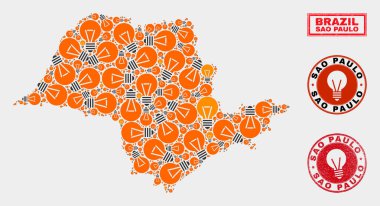 Ampul Kolaj Sao Paulo Devlet Haritası ve Çizik Seals