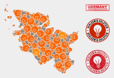 Aydınlatma Lambası Mozaik Schleswig-Holstein Kara Haritası ve Kauçuk Mühürler