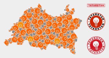 Enerji Ampul Kolaj Tataristan Haritası ve Grunge Pullar