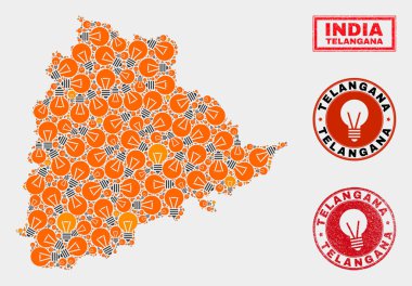 Ampul Mozaik Telangana Devlet Haritası ve Sıkıntı Mühürler