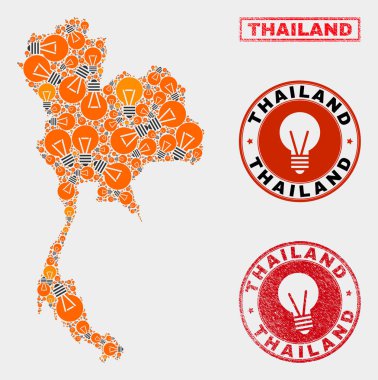Enerji Ampul Mozaik Tayland Haritası ve Dokulu Pullar